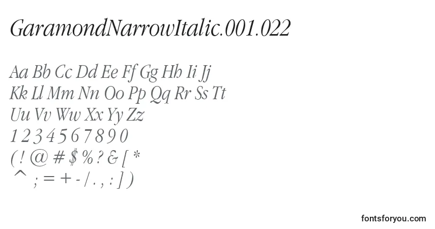Шрифт GaramondNarrowItalic.001.022 – алфавит, цифры, специальные символы