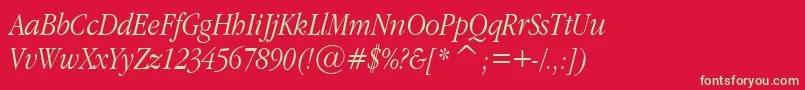 GaramondNarrowItalic.001.022 Font – Green Fonts on Red Background