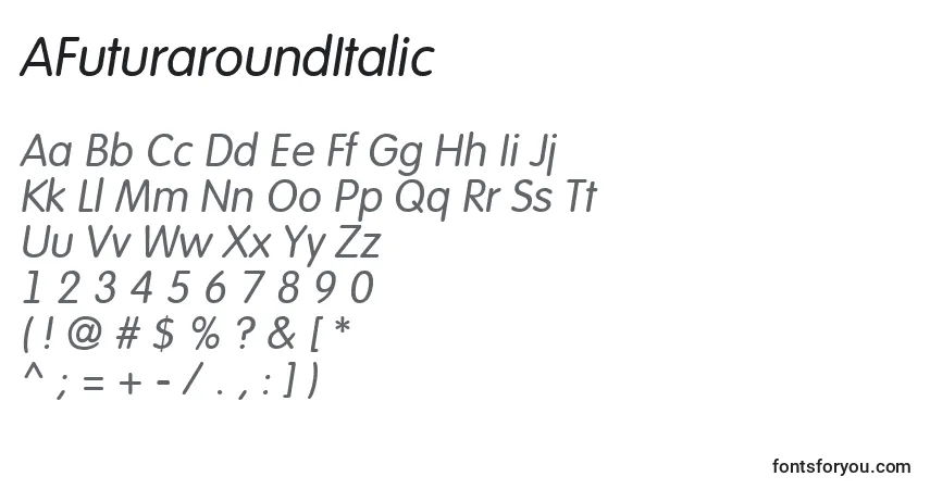 Шрифт AFuturaroundItalic – алфавит, цифры, специальные символы