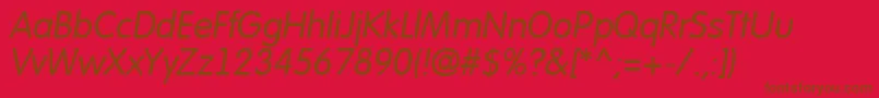 Więcej informacji o czcionce AFuturaroundItalic Czcionka AFuturaroundItalic – brązowe czcionki na czerwonym tle