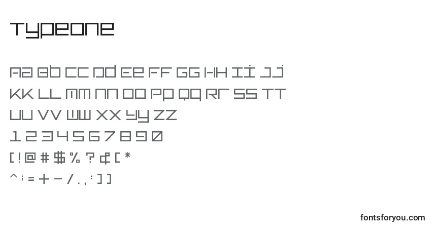 Schriftart Typeone – Alphabet, Zahlen, spezielle Symbole