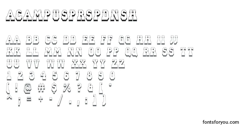 Czcionka ACampusprspdnsh – alfabet, cyfry, specjalne znaki