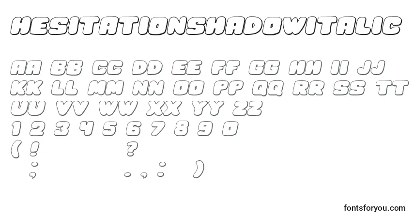 Шрифт HesitationShadowItalic – алфавит, цифры, специальные символы