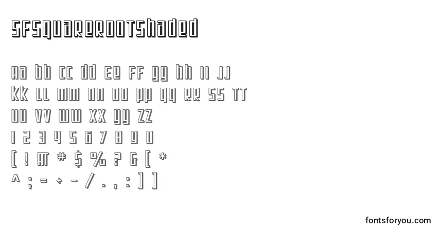 A fonte SfSquareRootShaded – alfabeto, números, caracteres especiais