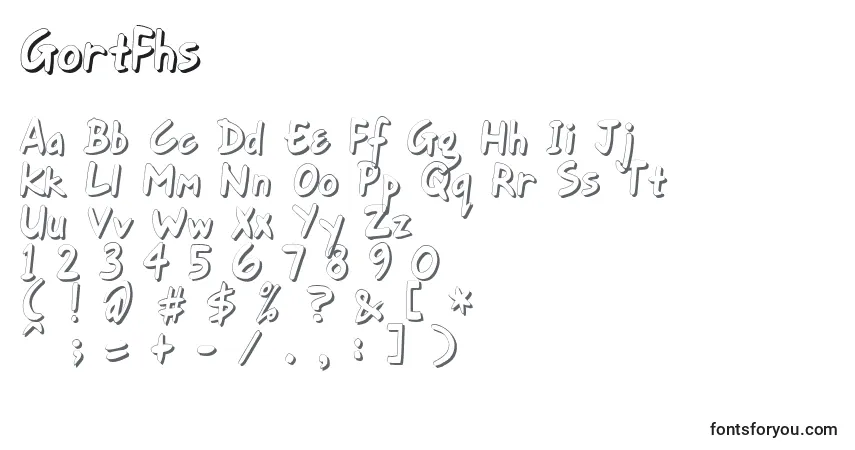 A fonte GortFhs – alfabeto, números, caracteres especiais