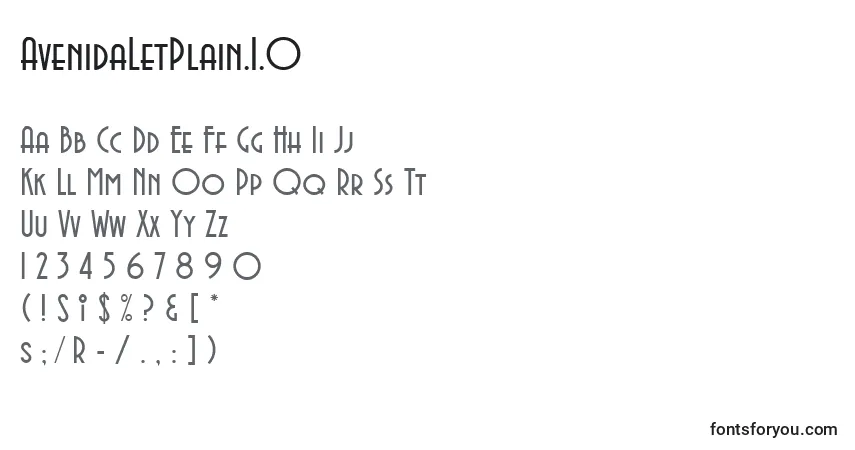 A fonte AvenidaLetPlain.1.0 – alfabeto, números, caracteres especiais