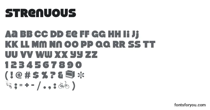 Шрифт Strenuous – алфавит, цифры, специальные символы
