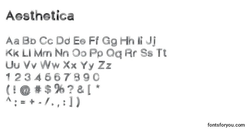 A fonte Aesthetica – alfabeto, números, caracteres especiais