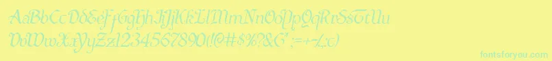 Quillswordlightital Font – Green Fonts on Yellow Background