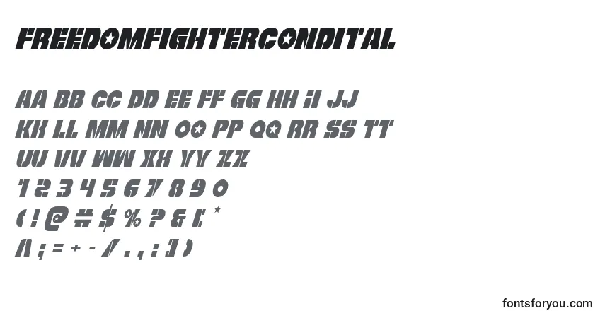 A fonte Freedomfightercondital – alfabeto, números, caracteres especiais