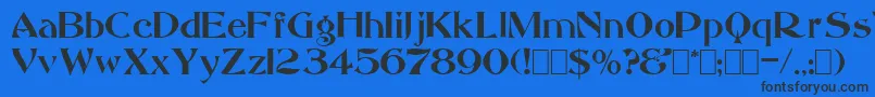 Saccule-Schriftart – Schwarze Schriften auf blauem Hintergrund