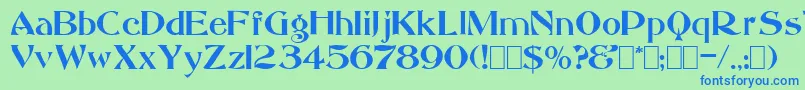 フォントSaccule – 青い文字は緑の背景です。