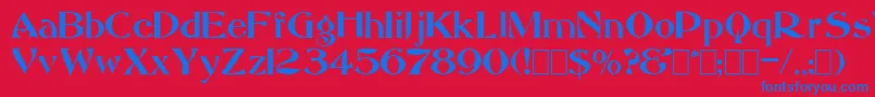 Saccule-Schriftart – Blaue Schriften auf rotem Hintergrund