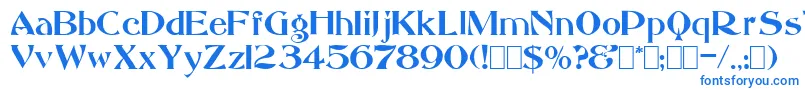 Saccule-Schriftart – Blaue Schriften auf weißem Hintergrund