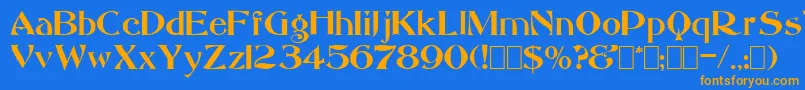 フォントSaccule – オレンジ色の文字が青い背景にあります。
