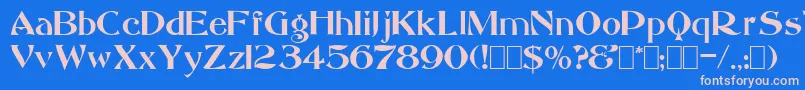 Saccule-Schriftart – Rosa Schriften auf blauem Hintergrund