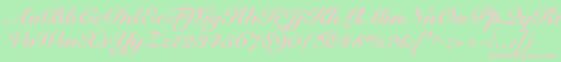 Fonte SnellRoundhandBlackScript – fontes rosa em um fundo verde