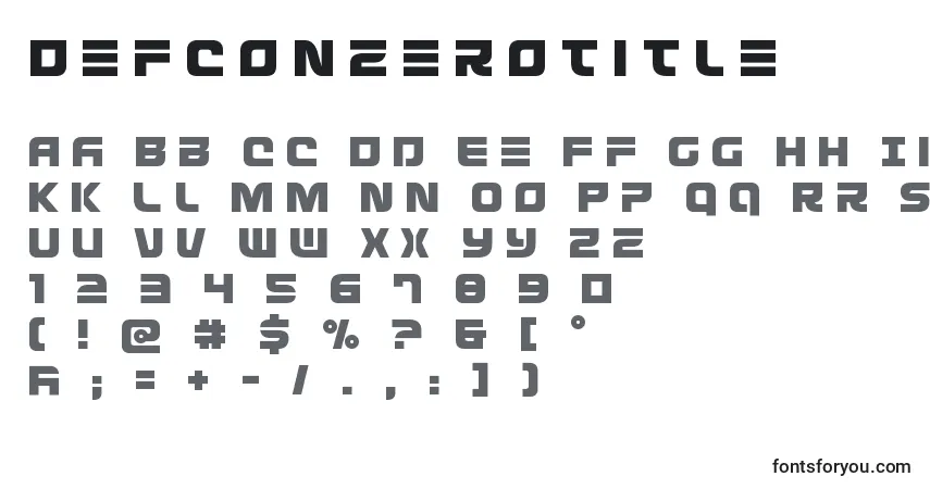 Czcionka Defconzerotitle – alfabet, cyfry, specjalne znaki