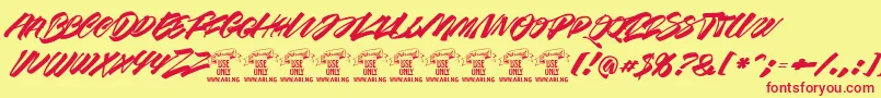 Racefeverbrushpersonal-Schriftart – Rote Schriften auf gelbem Hintergrund