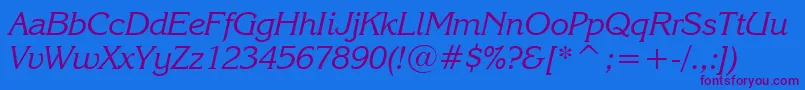 Weitere Informationen zur KorinnaKursivRegularBt-Schriftart KorinnaKursivRegularBt-Schriftart – Violette Schriften auf blauem Hintergrund