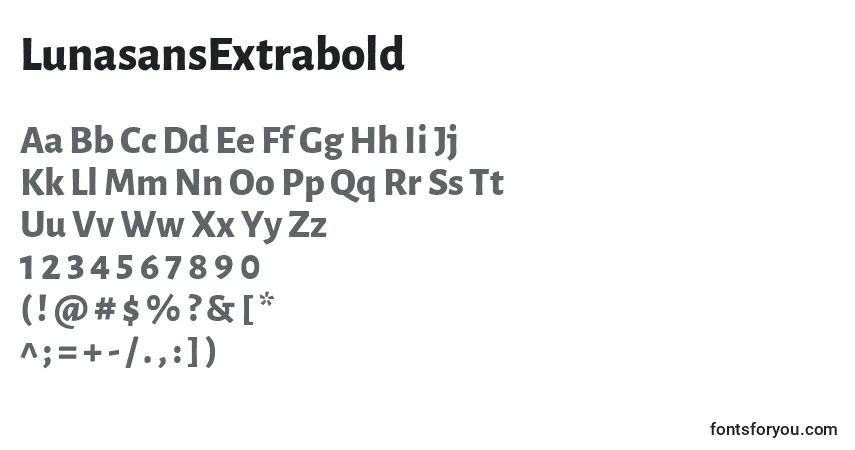 A fonte LunasansExtrabold – alfabeto, números, caracteres especiais
