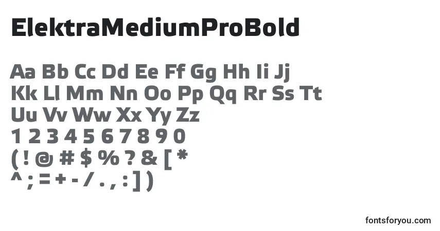 A fonte ElektraMediumProBold – alfabeto, números, caracteres especiais