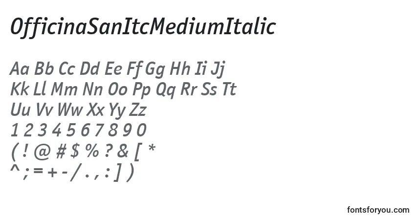 Schriftart OfficinaSanItcMediumItalic – Alphabet, Zahlen, spezielle Symbole