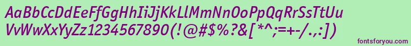 OfficinaSanItcMediumItalic Font – Purple Fonts on Green Background