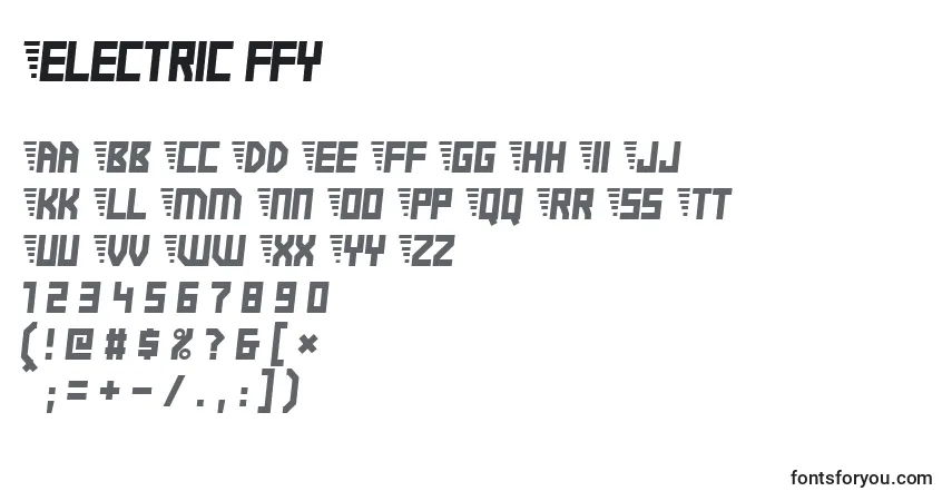 Schriftart Electric ffy – Alphabet, Zahlen, spezielle Symbole