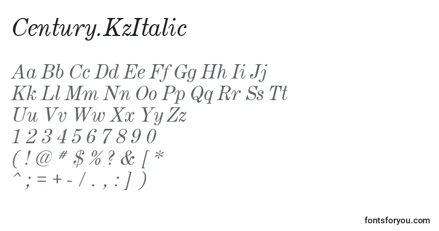 A fonte Century.KzItalic – alfabeto, números, caracteres especiais