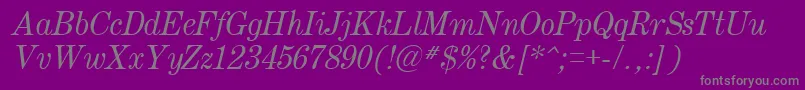 Century.KzItalic-fontti – harmaat kirjasimet violetilla taustalla