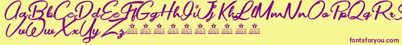 MovieMakersPersonalUse-Schriftart – Violette Schriften auf gelbem Hintergrund