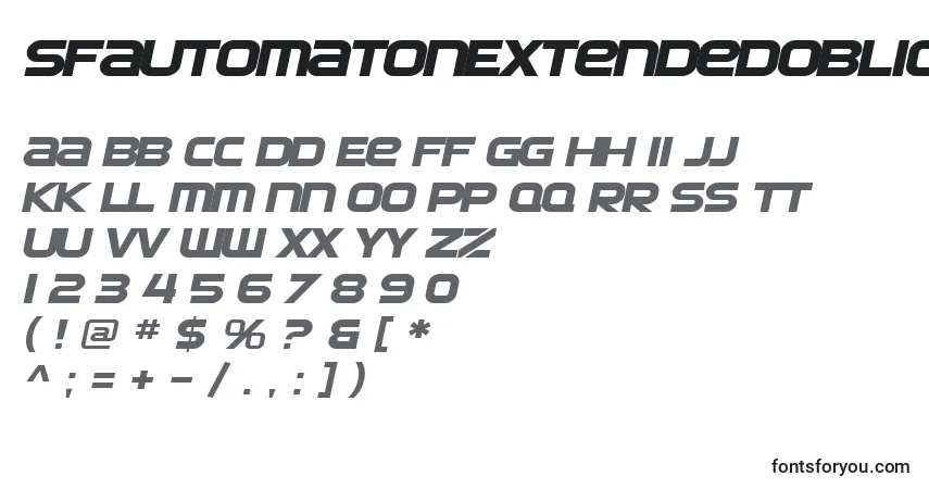 Czcionka SfAutomatonExtendedOblique – alfabet, cyfry, specjalne znaki
