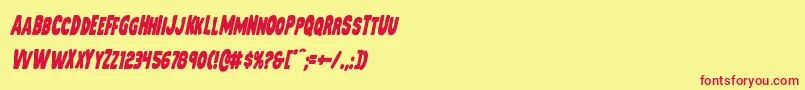 Mysterymobilecondital-Schriftart – Rote Schriften auf gelbem Hintergrund