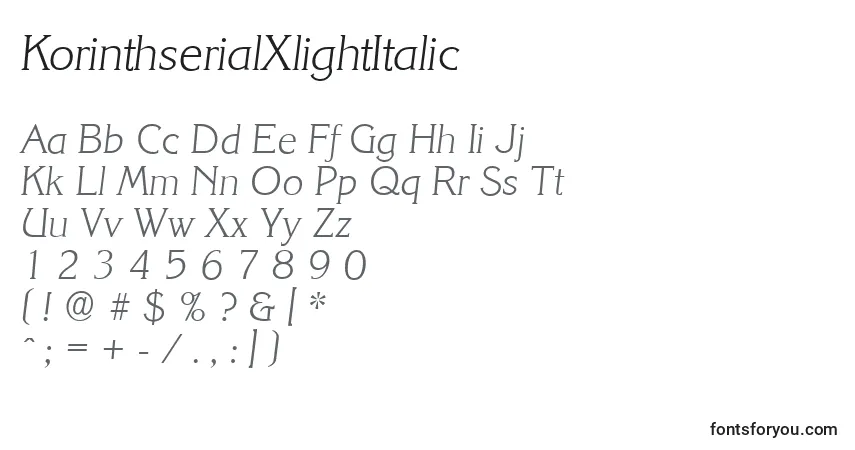 Schriftart KorinthserialXlightItalic – Alphabet, Zahlen, spezielle Symbole