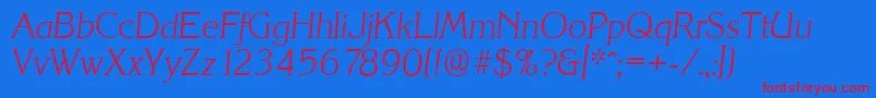 フォントKorinthserialXlightItalic – 赤い文字の青い背景