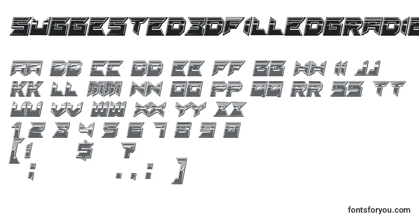 Czcionka Suggested3DfilledgradientItalic – alfabet, cyfry, specjalne znaki