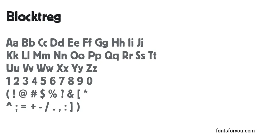 Schriftart Blocktreg – Alphabet, Zahlen, spezielle Symbole