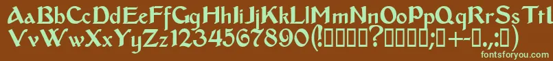 フォントMiddleages – 緑色の文字が茶色の背景にあります。