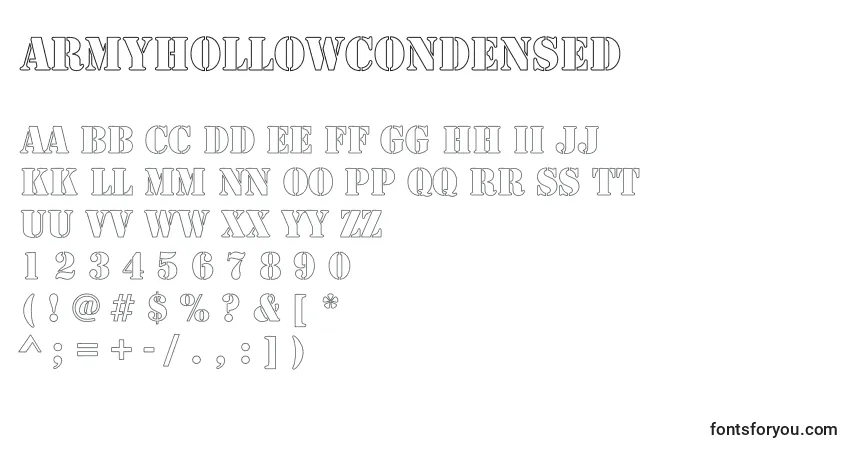 Шрифт ArmyHollowCondensed – алфавит, цифры, специальные символы