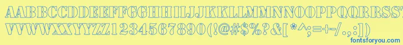 ArmyHollowCondensed-Schriftart – Blaue Schriften auf gelbem Hintergrund