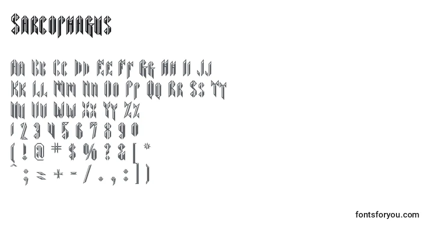 Schriftart Sarcophagus – Alphabet, Zahlen, spezielle Symbole