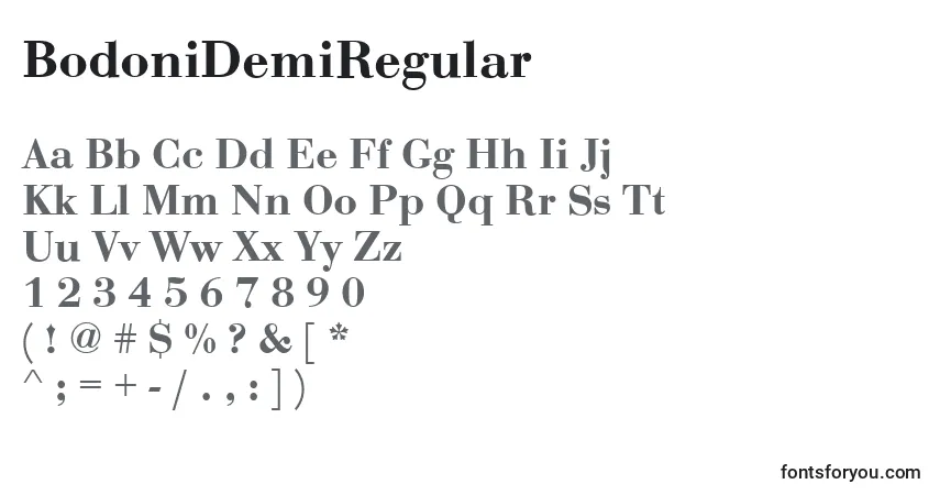 Czcionka BodoniDemiRegular – alfabet, cyfry, specjalne znaki