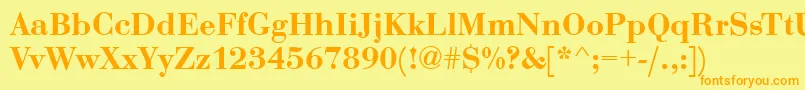 フォントBodoniDemiRegular – オレンジの文字が黄色の背景にあります。