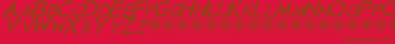 フォントJustdiealreadyItalic – 赤い背景に茶色の文字