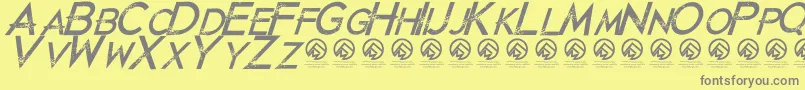 JustdiealreadyItalic-Schriftart – Graue Schriften auf gelbem Hintergrund