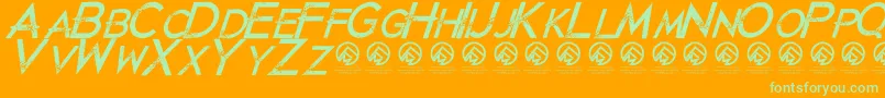 JustdiealreadyItalic-Schriftart – Grüne Schriften auf orangefarbenem Hintergrund