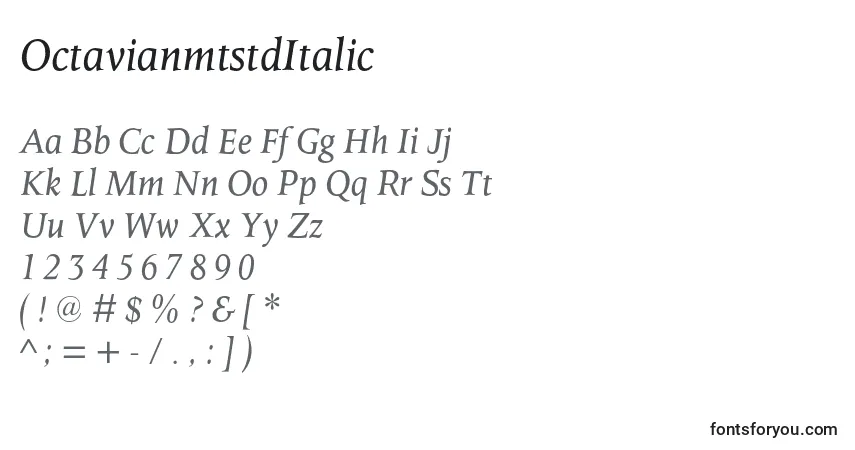 Czcionka OctavianmtstdItalic – alfabet, cyfry, specjalne znaki