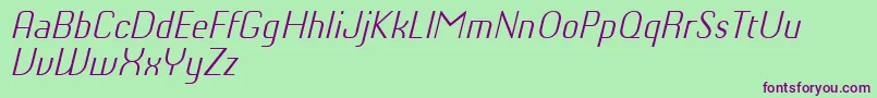 Fonte ChiqReducedLightitalic – fontes roxas em um fundo verde