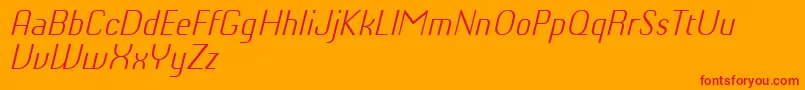 ChiqReducedLightitalic-Schriftart – Rote Schriften auf orangefarbenem Hintergrund